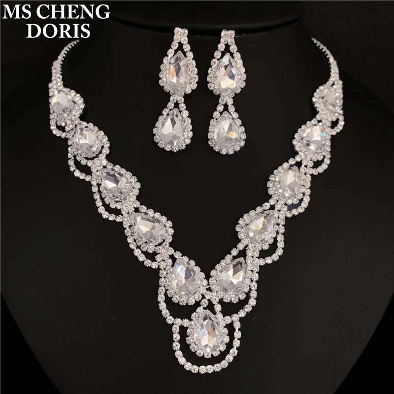 Blue Rhinestone Choker Jewelry Set – Luxury Bridal Necklace & Earrings