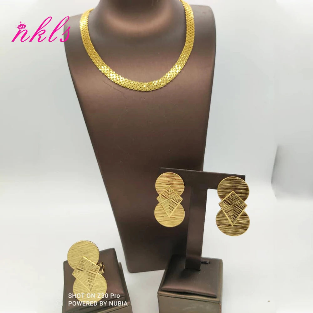 Classic African Jewelry Set – Gold Tone Chain, Earrings & Ring for Special Occasions