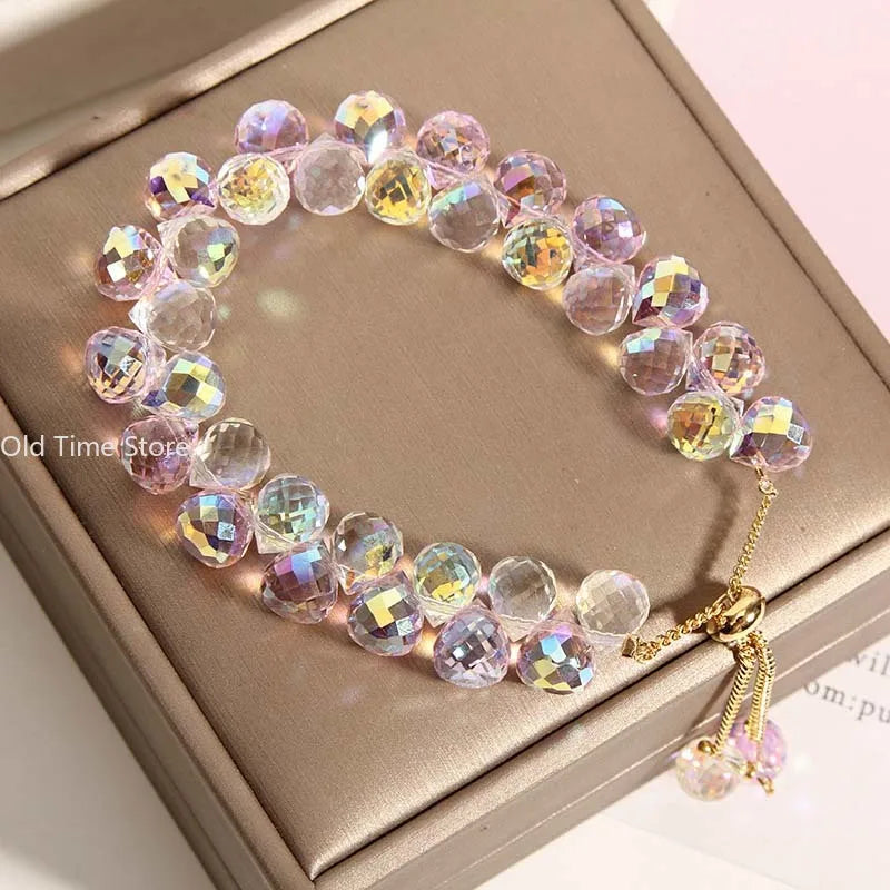Handmade Charm Bracelet – Brilliant Zircon & Purple Crystal Beads