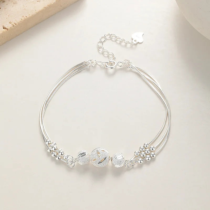 Elegant 925 Sterling Silver Beaded Bracelet | Unisex Adjustable Jewelry