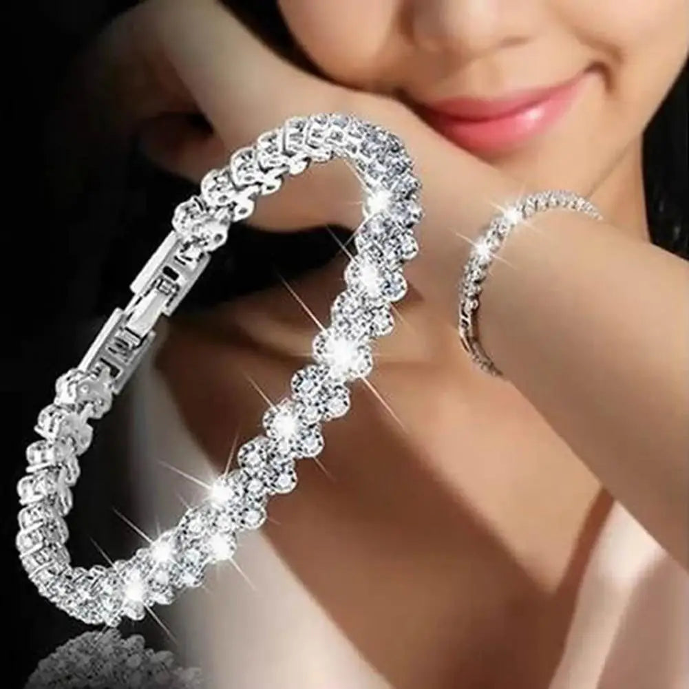 Cubic Zirconia Chain Bangle – Elegant Shiny Bracelet for Women