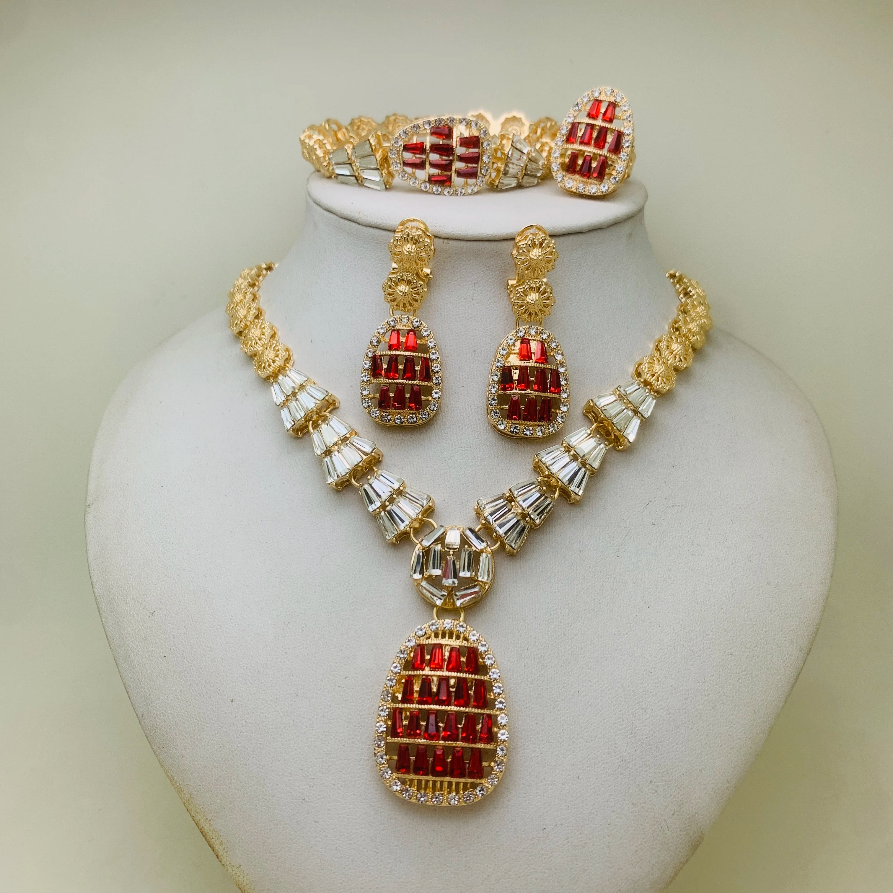 Gold Color Bridal Jewelry Set – Nigerian Wedding Necklace & Earrings