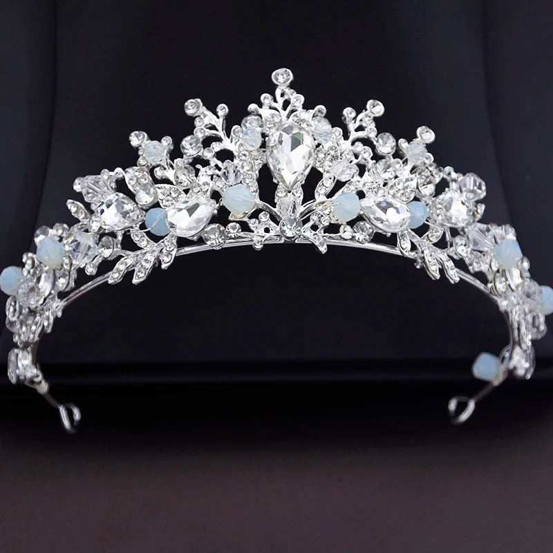 Pink Crown Bride Jewelry Sets Princess Wedding Tiaras Flower Choker Necklace Set Bridal Earring Costume Jewelry Sets Accessories