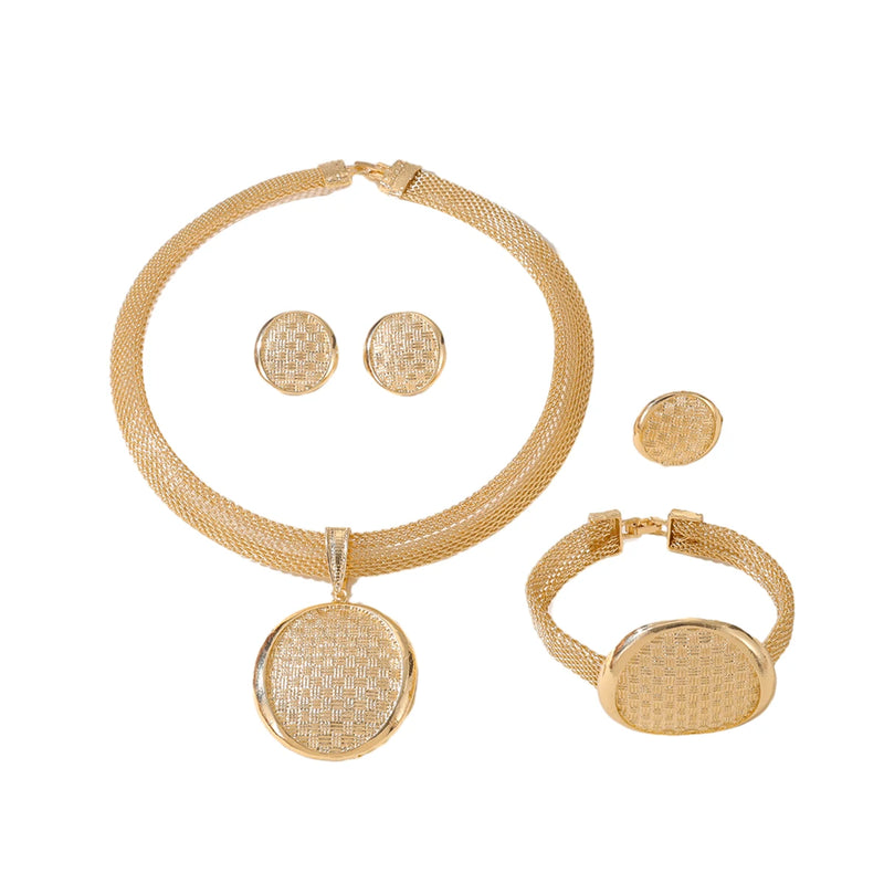 Indian Jewelry Fashion Jewelry Sets Round Pendant Necklace for Women Bracelet Bridal Wedding Accessories Earrings Ring