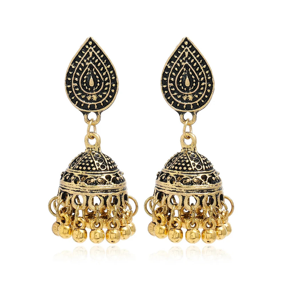 Indian Style Tassel Earrings | Retro Carved Bead Jhumka Jewelry
