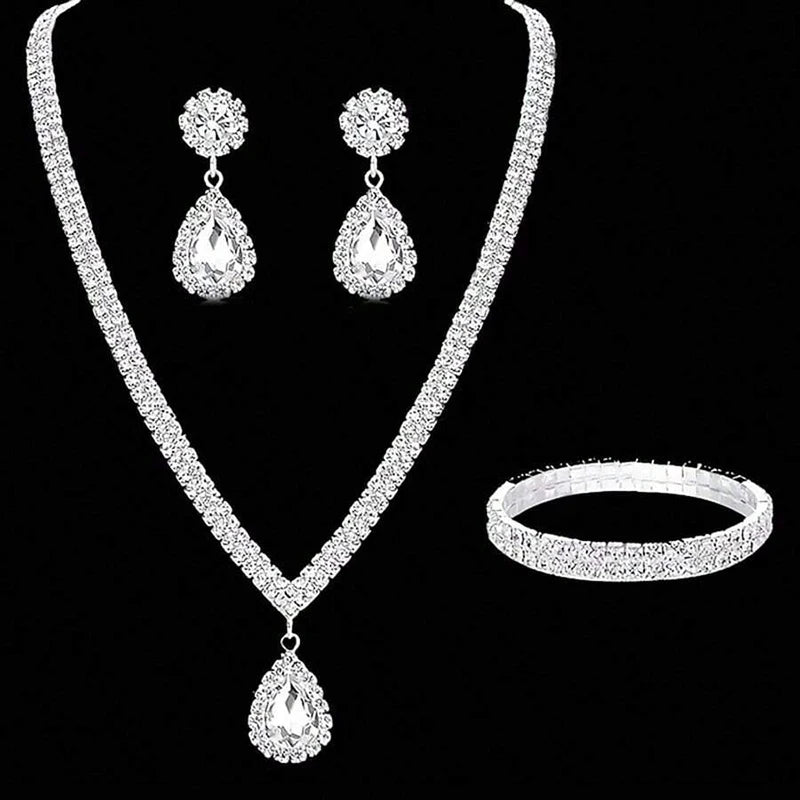 Exquisite 4-Piece Jewelry Set – Crystal Rhinestone Necklace, Earrings, Bracelet & Pendant