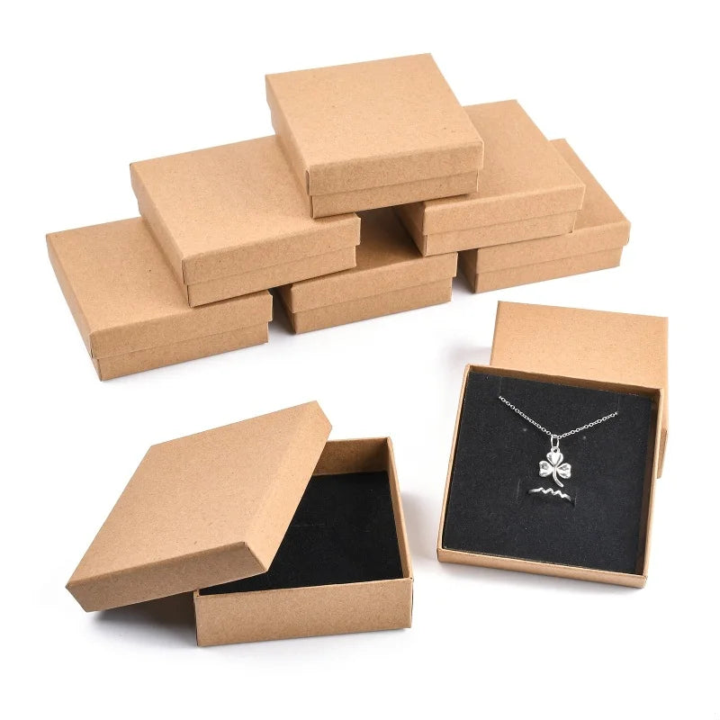 Square Jewelry Gift Boxes – 12pcs Tan Cardboard Ring Boxes (9x9x3cm)