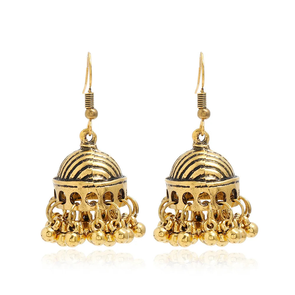 Indian Style Tassel Earrings | Retro Carved Bead Jhumka Jewelry