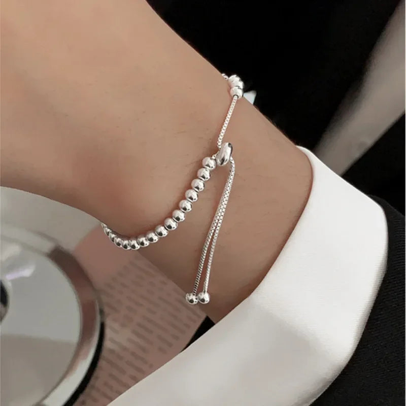 Elegant 925 Sterling Silver Beaded Bracelet | Unisex Adjustable Jewelry
