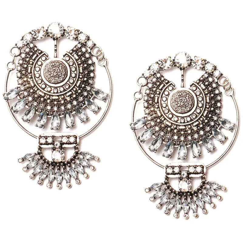 fashionable European American jewellery earrings women high-end retro design women's earring alloy crystal studded jewelry