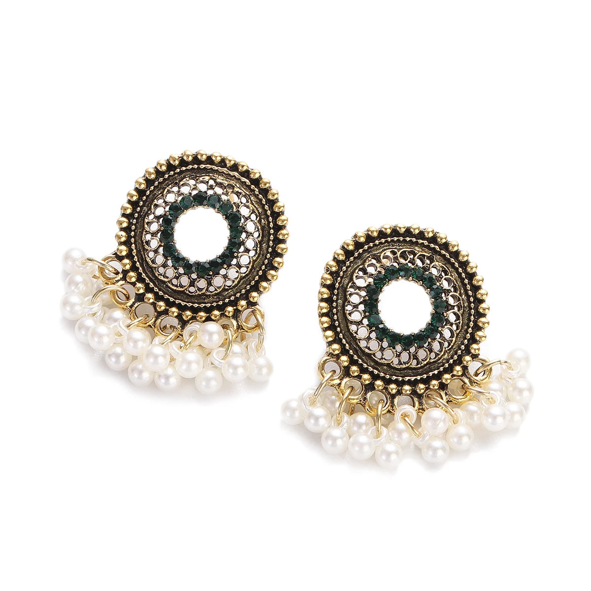 Red CZ Jhumka Earrings – Ethnic Beaded Tassel Jewelry for Women