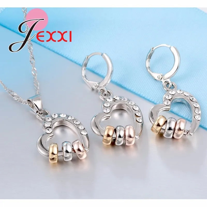 Crystal Heart Jewelry Set – CZ Rhinestone Necklace & Earrings for Women