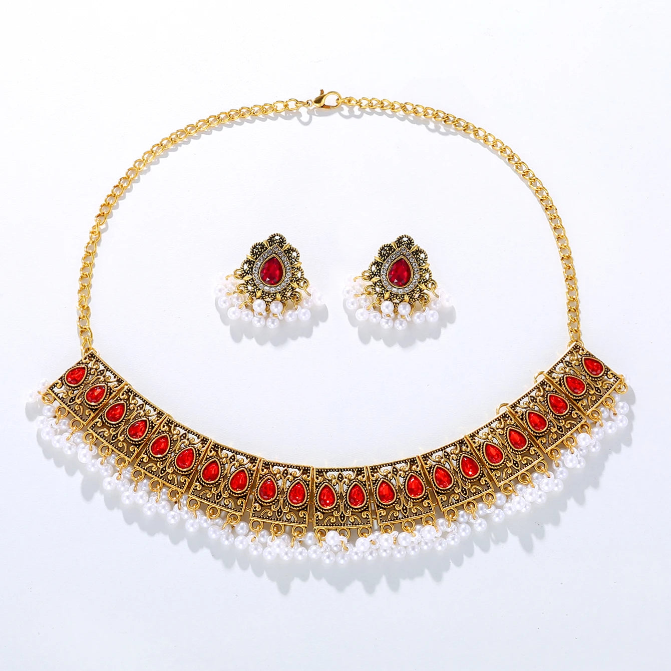 Antique Gold Indian Jewelry Set – Ethnic Bridal Necklace & Earrings