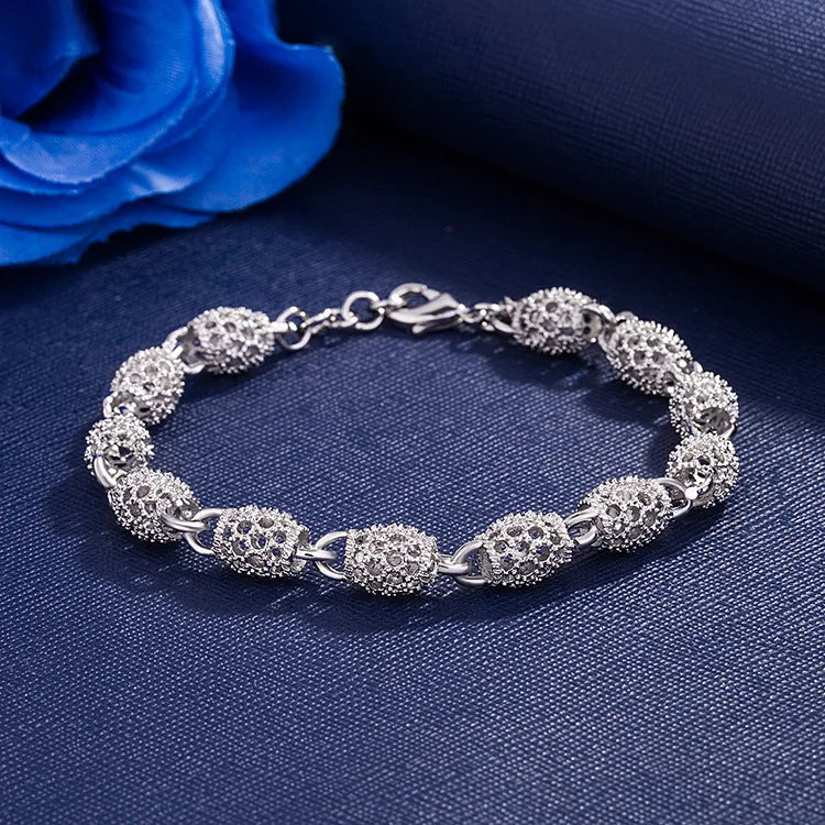 Elegant 925 Sterling Silver Beaded Bracelet | Unisex Adjustable Jewelry