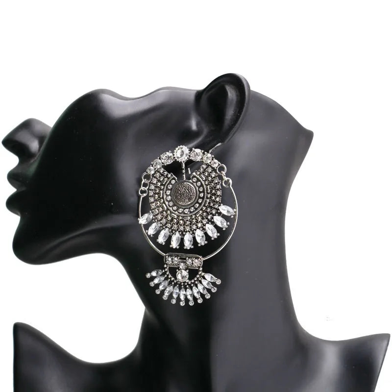 fashionable European American jewellery earrings women high-end retro design women's earring alloy crystal studded jewelry