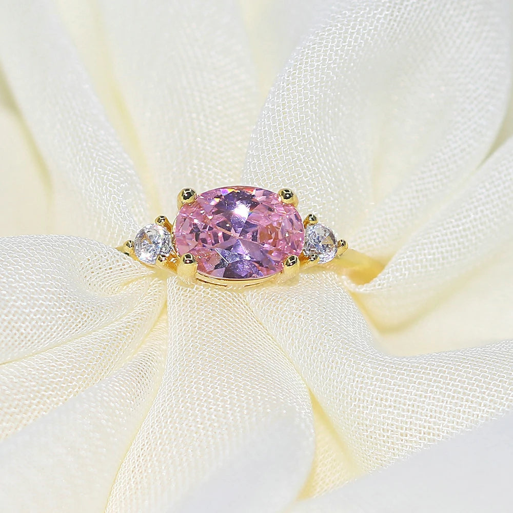 Light Gold Zircon Ring | Simple Oval Wedding & Friendship Jewelry