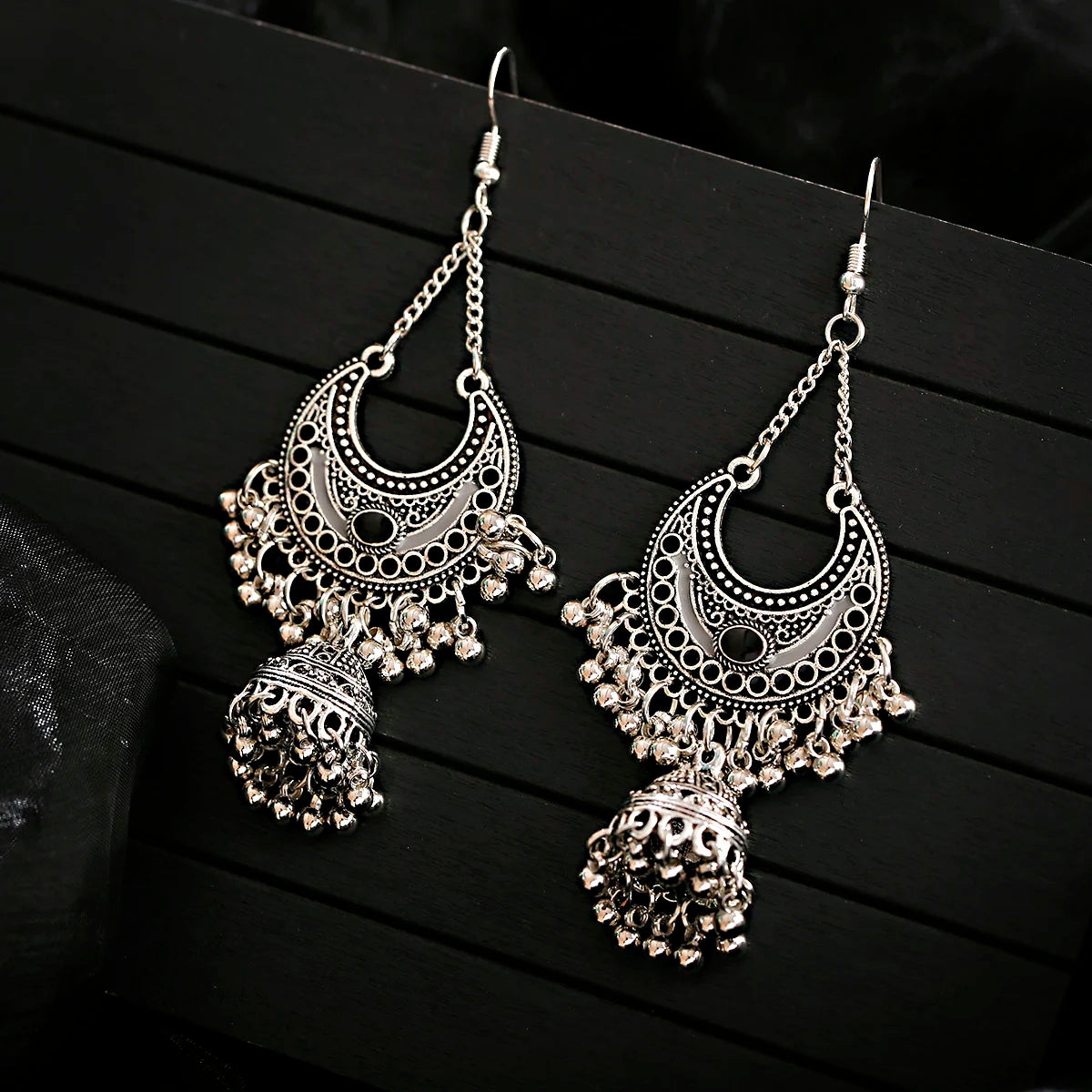 Boho Gypsy Earrings | Oxidized Silver Lantern Tassel Design