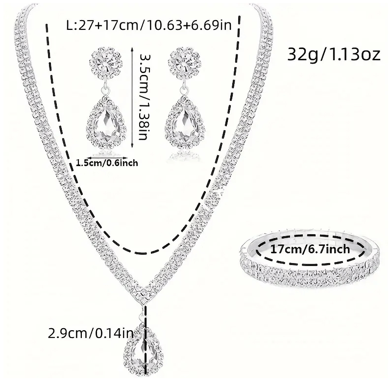 Exquisite 4-Piece Jewelry Set – Crystal Rhinestone Necklace, Earrings, Bracelet & Pendant