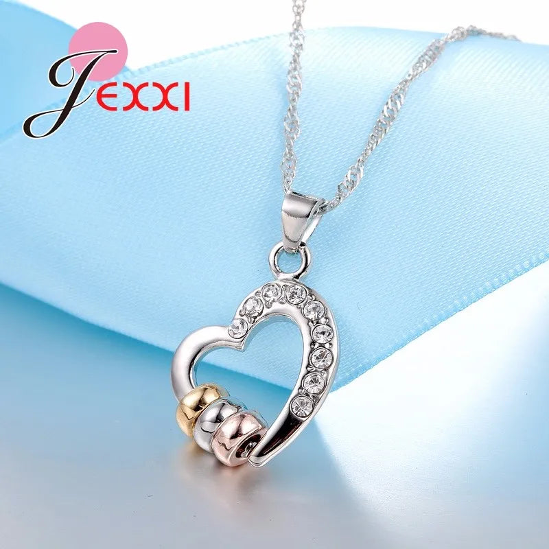 Crystal Heart Jewelry Set – CZ Rhinestone Necklace & Earrings for Women