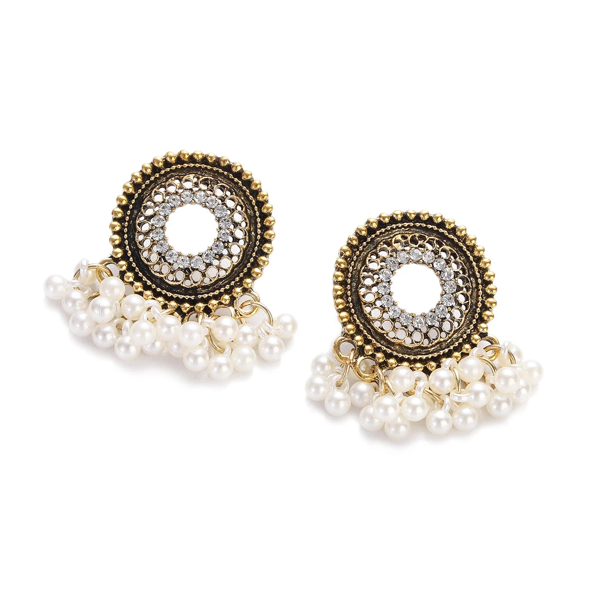 Red CZ Jhumka Earrings – Ethnic Beaded Tassel Jewelry for Women