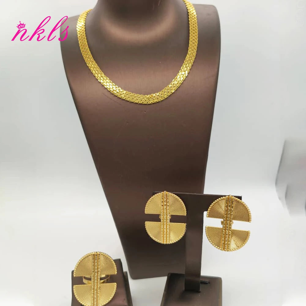 Classic African Jewelry Set – Gold Tone Chain, Earrings & Ring for Special Occasions