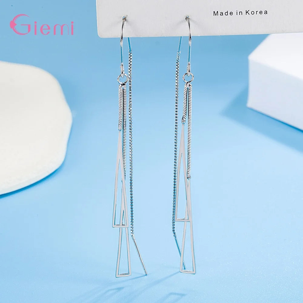 925 Silver Drop Earrings | Simple Chain Tassel Fashion Jewelry