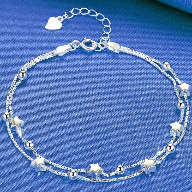 Elegant 925 Sterling Silver Beaded Bracelet | Unisex Adjustable Jewelry
