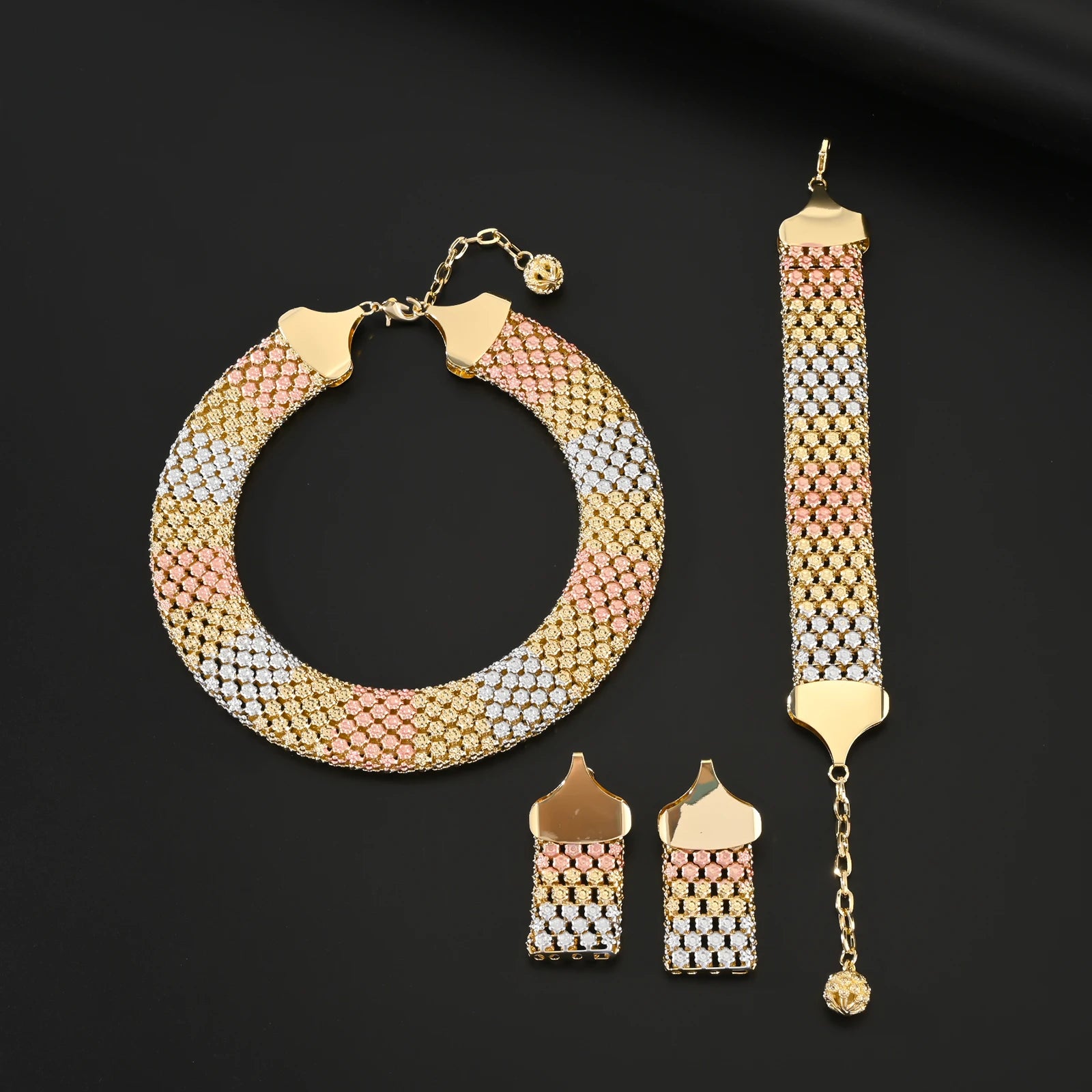 Dubai Jewelry Set – Elegant Bridal Necklace, Bracelet & Earrings