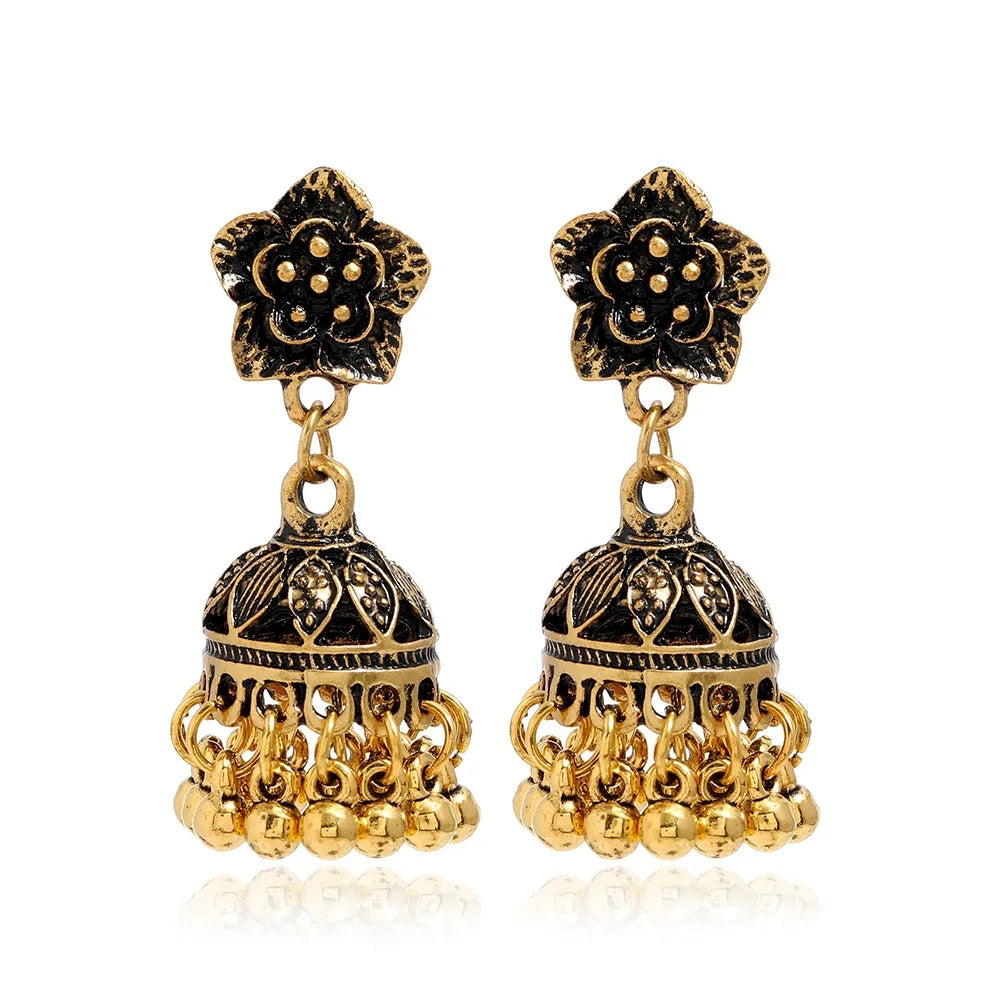 Indian Style Tassel Earrings | Retro Carved Bead Jhumka Jewelry