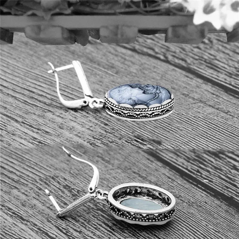 Lady Queen Cameo Jewelry Set | Vintage Necklace & Earrings for Women