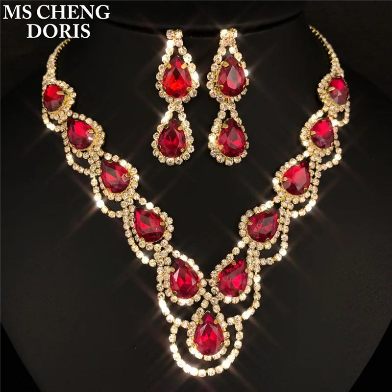 Blue Rhinestone Choker Jewelry Set – Luxury Bridal Necklace & Earrings